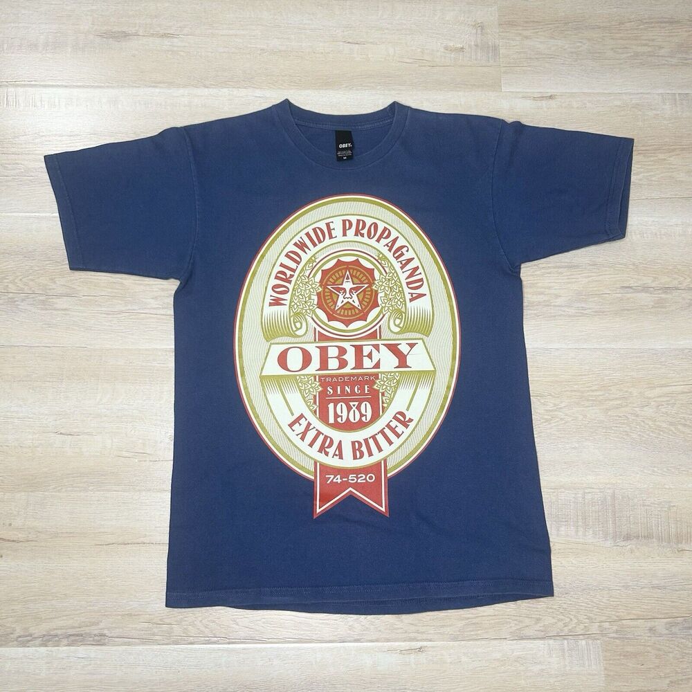 Vintage Obey Graphic T Shirt Men's Medium Short Sleeve Used Blue